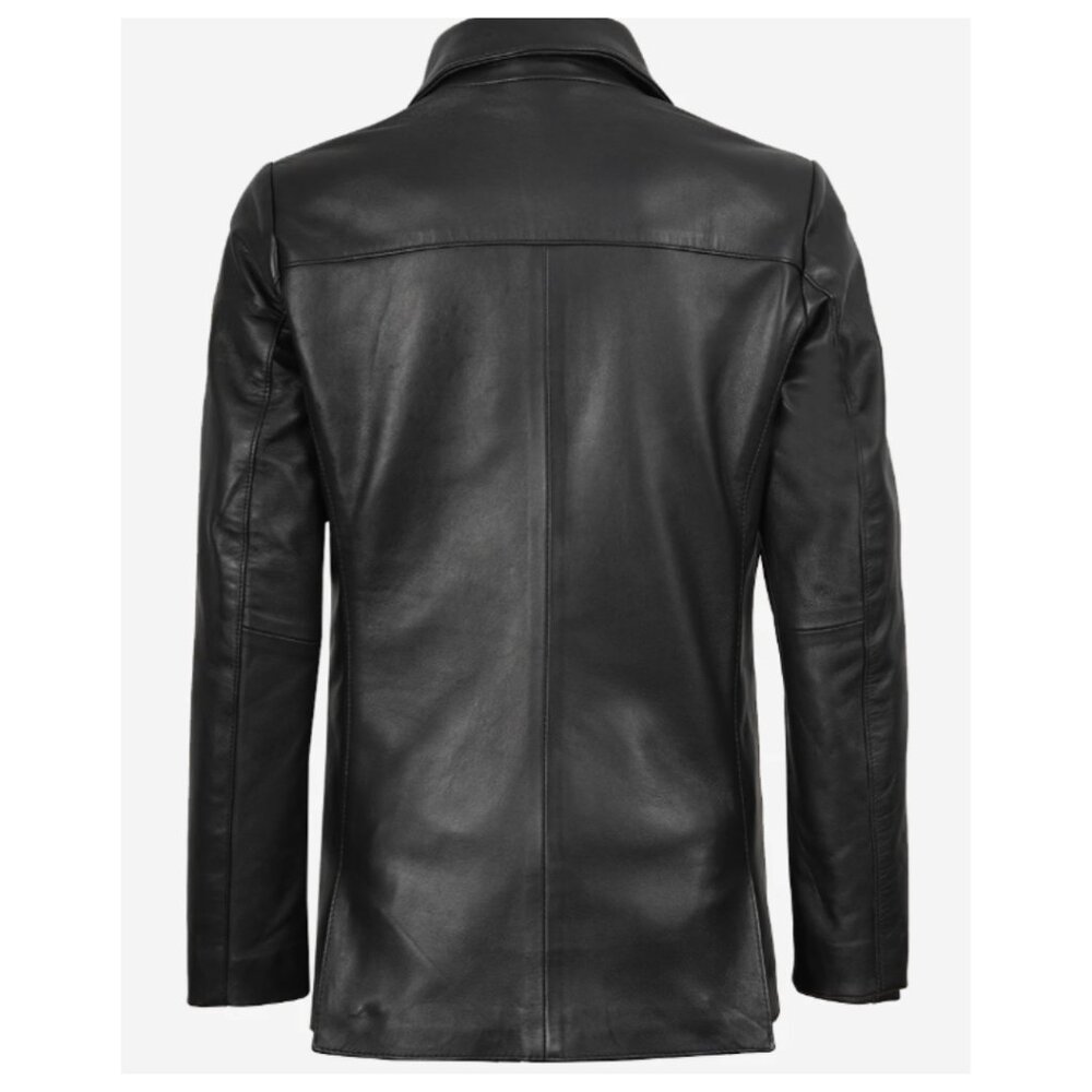Two Button Notch Lapel Black Leather Blazer Jacket Sz M/L - Picture 4 of 10